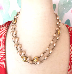 Vintage CHANEL clear gripoix and faux pearl necklace, long necklace. R0110115