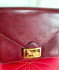Vintage Celine wine red shoulder bag with clutch purse with golden carriage logo. Perfect elegance for your daily use. 050326rk1