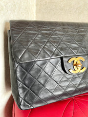 Vintage CHANEL black lamb leather large, jumbo size shoulder bag with big golden CC closure and chain strap. 2.55 classic purse. 050223rc1