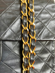 Vintage CHANEL black lamb leather large, jumbo size shoulder bag with big golden CC closure and chain strap. 2.55 classic purse. 050223rc1
