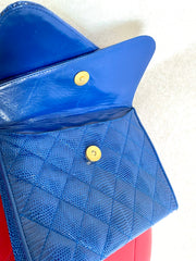 MINT. Vintage CHANEL blue genuine lizard leather double envelop style flap shoulder purse with golden chain strap and tassel. 050225ac1