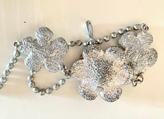 Vintage CHANEL silver matelasse camellia, rose flower charm necklace. Classic Chanel jewelry for your collection. So chic and mod. 0410031