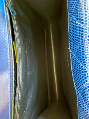 MINT. Vintage CHANEL blue genuine lizard leather double envelop style flap shoulder purse with golden chain strap and tassel. 050225ac1