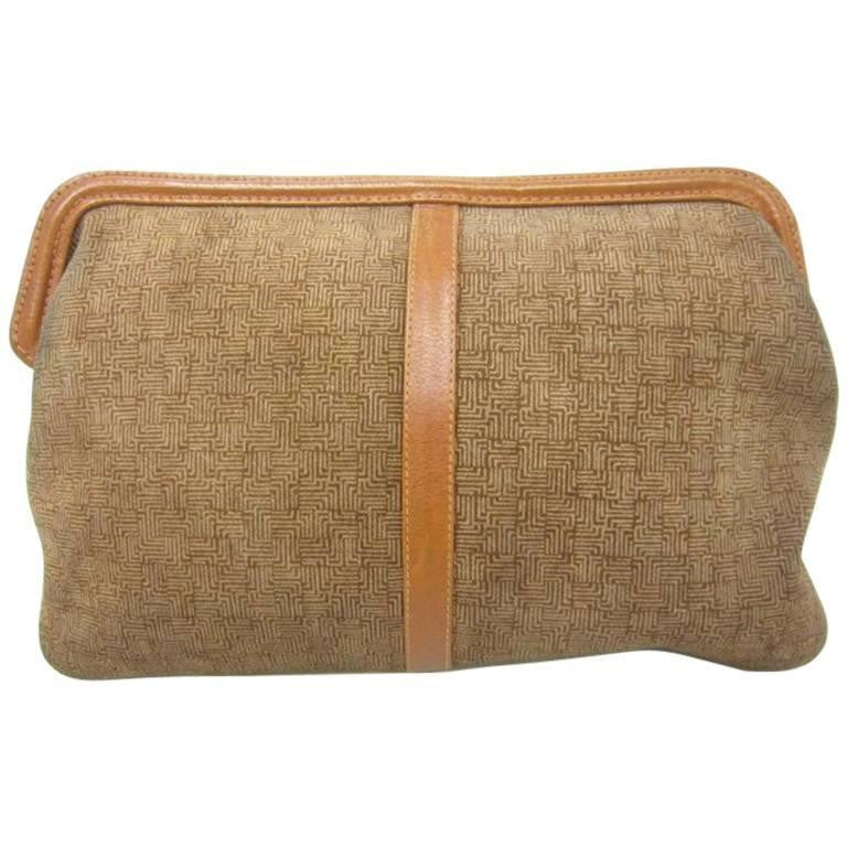 Vintage LANVIN brown logo printed suede leather pouch bag. Great masterpiece for all generations. unisex. Must Have. 070606re2