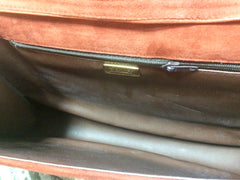 Vintage Bally brown, red, and purple suede leather ethnic design shoulder bag, clutch purse. 170620