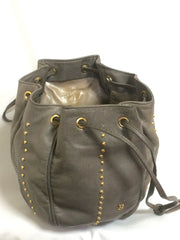 Vintage BALLY taupe gray lamb leather ball shape hobo bucket shoulder bag with golden B charm. Unique design. 050315r4