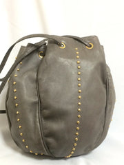 Vintage BALLY taupe gray lamb leather ball shape hobo bucket shoulder bag with golden B charm. Unique design. 050315r4