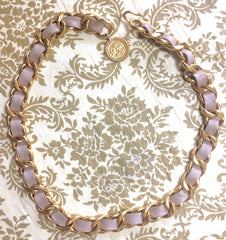 80's Vintage CHANEL beige leather thick chain belt with golden CC and mademoiselle charm. Nice and heavy single layer belt from CHANEL.