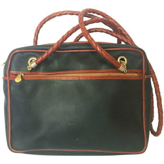 Vintage Bottega Veneta classic black shoulder bag with long brown leather intrecciato straps. Perfect purse for daily use.