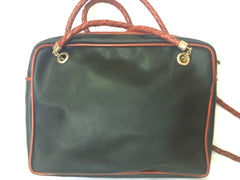 Vintage Bottega Veneta classic black shoulder bag with long brown leather intrecciato straps. Perfect purse for daily use.