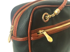 Vintage Bottega Veneta classic black shoulder bag with long brown leather intrecciato straps. Perfect purse for daily use.
