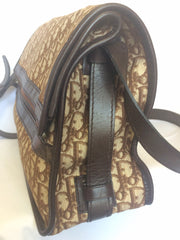 70's, 80's Christian Dior vintage beige and brown trotter monogram large folded design bag, messenger bag. Unisex. Eclair zippers.