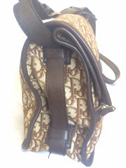 70's, 80's Christian Dior vintage beige and brown trotter monogram large folded design bag, messenger bag. Unisex. Eclair zippers.