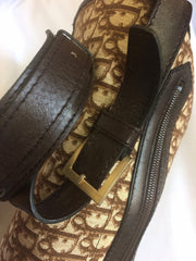 70's, 80's Christian Dior vintage beige and brown trotter monogram large folded design bag, messenger bag. Unisex. Eclair zippers.