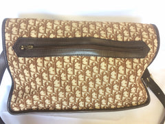 70's, 80's Christian Dior vintage beige and brown trotter monogram large folded design bag, messenger bag. Unisex. Eclair zippers.
