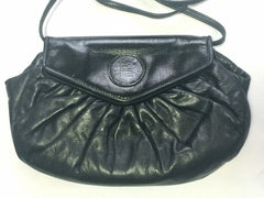70's, 80's vintage FENDI black nappa leather oval round shape shoulder purse. Can be a clutch bag as well.