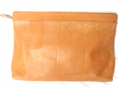 Vintage Fendi orange brown genuine leather mini document bag, clutch purse with embossed logo and epi mix. Classic unisex style Fendi purse