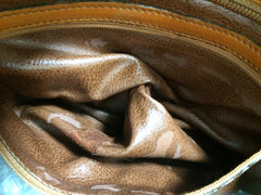 Vintage Fendi orange brown genuine leather mini document bag, clutch purse with embossed logo and epi mix. Classic unisex style Fendi purse