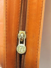 Vintage Fendi orange brown genuine leather mini document bag, clutch purse with embossed logo and epi mix. Classic unisex style Fendi purse
