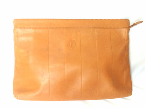 Vintage Fendi orange brown genuine leather mini document bag, clutch purse with embossed logo and epi mix. Classic unisex style Fendi purse
