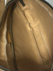 80's vintage Gucci Plus beige monogram large size makeup case, toiletry pouch, purse with golden logo plate. Unisex use