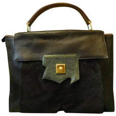 80's Vintage HERMES business portfolio bag, president in calf, suede, lizard. Stamp R, 1988. Limited edition back in the era. Unisex