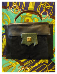 80's Vintage HERMES business portfolio bag, president in calf, suede, lizard. Stamp R, 1988. Limited edition back in the era. Unisex