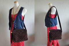 Vintage CHANEL dark brown V stitch suede leather shoulder bag with CC stitch mark and long tassel. Best Chanel purse. 0512191