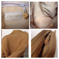 Vintage CHANEL brown beige caviar leather chain tote bag, shoulder purse with CC stitch marks. Classic and daily use bag. 070429re