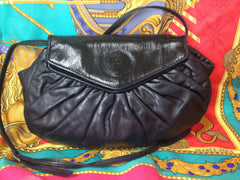 70's, 80's vintage FENDI black nappa leather oval round shape shoulder purse. Can be a clutch bag as well.