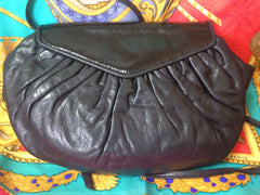70's, 80's vintage FENDI black nappa leather oval round shape shoulder purse. Can be a clutch bag as well.