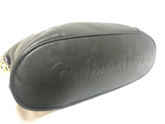 Vintage Paloma Picasso black leather bolide bag style handbag with iconic golden logo motif. Classic shape bag.