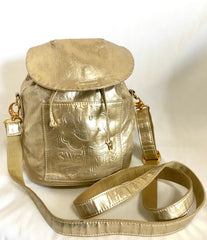 Vintage MOSCHINO champagne gold leather backpack, shoulder bag from SAVE NATURE collection. Must have daily use purse. 060625re2