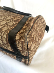 70's vintage Christian Dior brown trotter jacquard handbag. ECLAIR zippers. Classic mini speedy duffle bag.