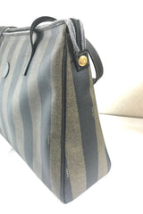 Vintage FENDI classic pecan stripe pattern large shopper tote bag with black leather handles. Daily use bag for Unisex.