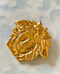Vintage Gianni Versace gold medusa head face brooch. Can be hat, jacket pin. Great gift idea. 0410032