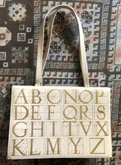 Vintage Paloma Picasso ivory beige leather large shoulder bag, tote bag with golden alphabet, letter print. Must have daily purse. 050425r3