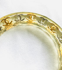 Vintage CHANEL resin bangle, bracelet with gold and silver CC marks. One of a kind jewelry piece. 050323re7