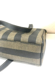 Vintage FENDI classic pecan stripe pattern large shopper tote bag with black leather handles. Daily use bag for Unisex.