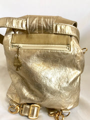 Vintage MOSCHINO champagne gold leather backpack, shoulder bag from SAVE NATURE collection. Must have daily use purse. 060625re2