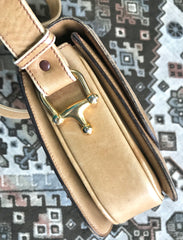 Vintage Celine beige macadam and blason pattern classic shoulder bag with golden logo motifs. Diffusion line. 050316r3