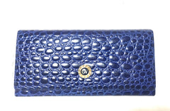 Vintage Gianni Versace croc-embossed leather blue wallet with golden round embossed logo motif. Unisex great gift.