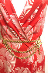 Vintage CHANEL gold chain belt with triple layer chains and two large CC mark charms at sides. Gorgeous belt. 72cm. R04101111