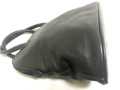 Vintage Paloma Picasso black leather bolide bag style handbag with iconic golden logo motif. Classic shape bag.