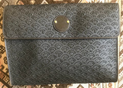 Vintage Karl Lagerfeld black fan pattern document bag, portfolio purse with logo motif. Great for unisex and daily use.