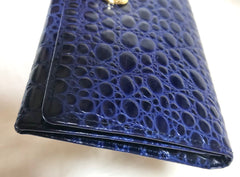 Vintage Gianni Versace croc-embossed leather blue wallet with golden round embossed logo motif. Unisex great gift.