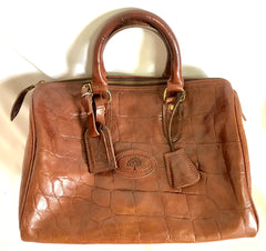 Vintage Mulberry brown croc embossed leather speedy bag style handbag. Classic unisex purse by Roger Saul. Must have bag.