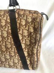 70's vintage Christian Dior brown trotter jacquard handbag. ECLAIR zippers. Classic mini speedy duffle bag.