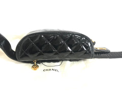 1990s Vintage CHANEL Black Patent Enamel Leather Fanny Pack / Hip Bag / Party Clutch — Belt Size 28–30" — 050320r17