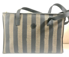 Vintage FENDI classic pecan stripe pattern large shopper tote bag with black leather handles. Daily use bag for Unisex.